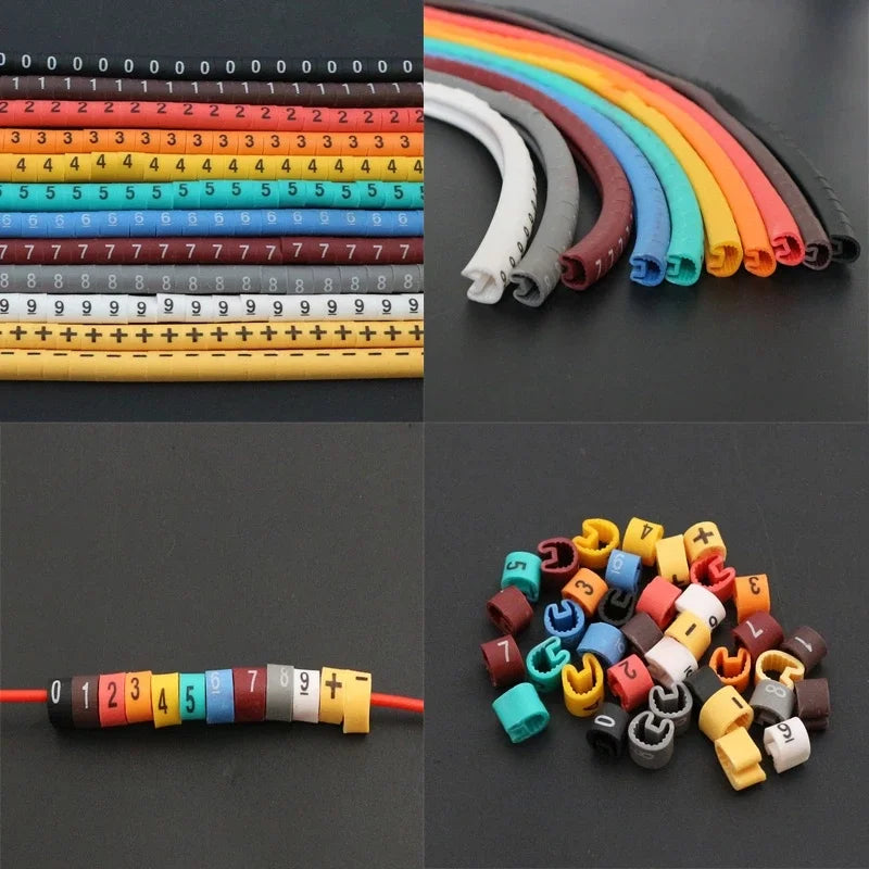 500PCS Cable Marker 0.75/1.5/2.5mm2 Arabic Numerals M Type Clip Network Ethernet Wire Number Label Colorful Wiring Acces